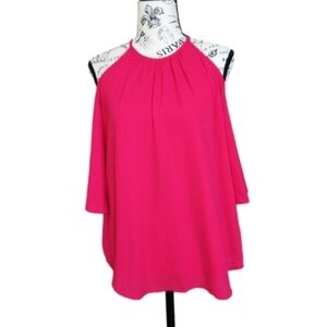 JAPNA watermelon pink cold shoulder flutter blouse top M NWOT